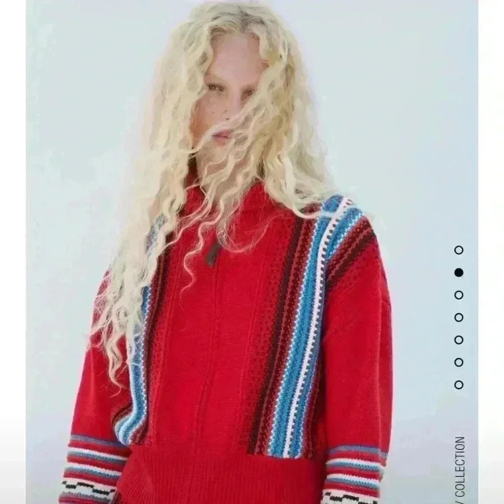 ✨SALE✨Zara Jacquard Knit Cardigan Size S Red